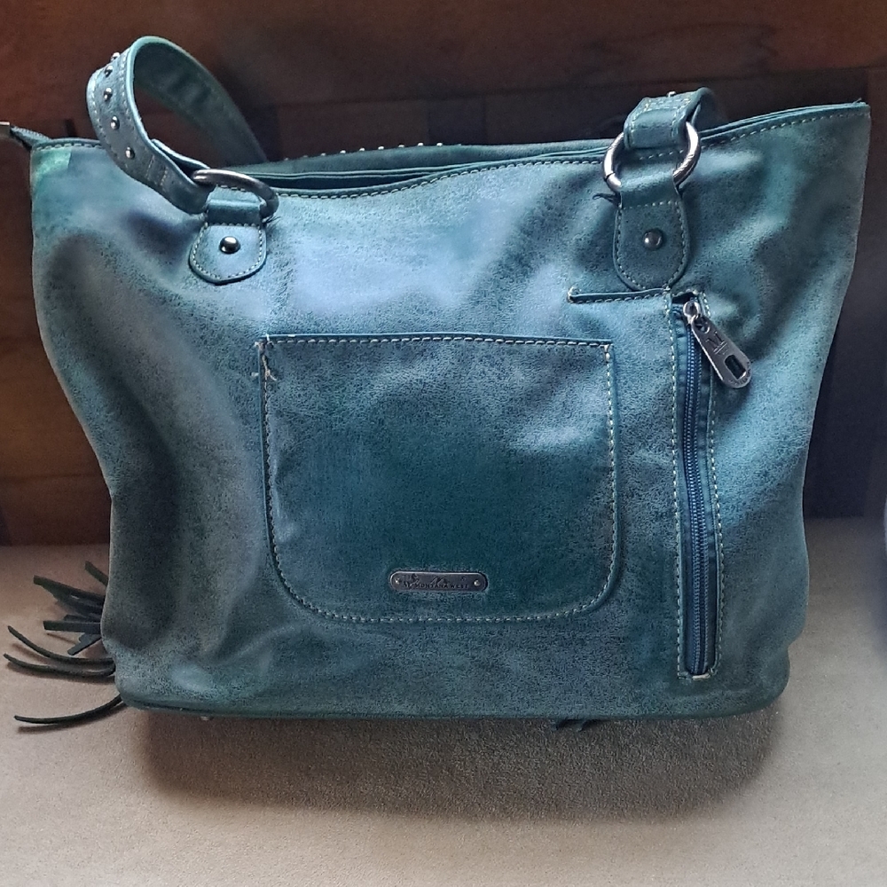 Blue Fringe Shoulder Bag with Suede Texture - Picture 2 of 10